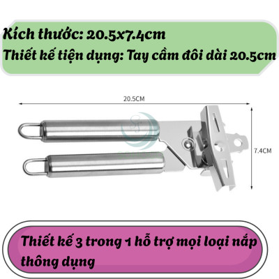 Dụng cụ mở hộp đa năng 3 trong 1- Kềm mở nắp lon inox cao cấp- Mở hộp, mở bia, mở nắp vặn tiện dụng- Dụng cụ khui đồ hộp thép không gỉ- Cần kẹp mở hộp đa năng tay cầm đôi
