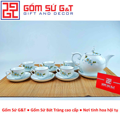 Bộ trà chóp lửa vẽ hoa đào xanh Gốm sứ G&T