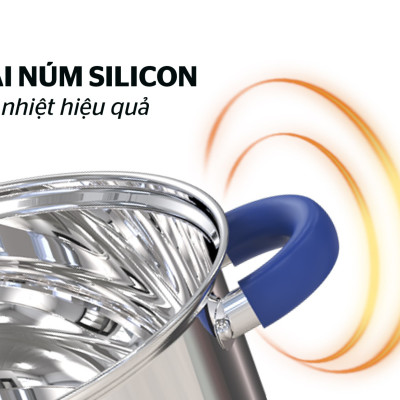 Bộ nồi inox 3 đáy Sunhouse SHG361, Chất liệu inox sáng bóng an toàn cho sức khỏe, Vung kính cường lực siêu bền, Tay cầm và núm vung bọc silicon chịu nhiệt, chống bỏng, an toàn, Sử dụng trên mọi loại bếp - Hàng chính hãng
