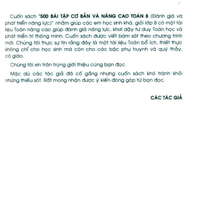 500 Bài Tập Cơ Bản Và Nâng Cao Toán 8