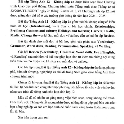 Bài Tập tiếng Anh 12 - Không Đáp Án (Dùng Kèm SGK Chân Trời Sáng Tạo) (HA)