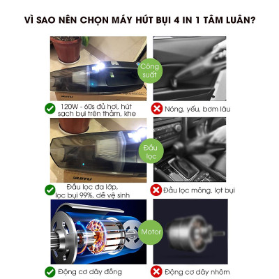 Máy hút bụi kèm máy bơm lốp ô tô máy bơm lốp ô tô 12V có đèn pin