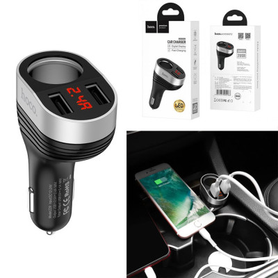 Bộ chia tẩu sạc dùng cho ô tô, xe hơi nhãn hiệu Hoco Z29, Đầu vào: DC12 - 24V, Đầu ra: USB1/2DC5V/2.4A,ổng đầu ra 2 cổng USB: DV5V/3.1A Max , Đầu ra 2 lỗ tẩu sạc: 96W Max , Hàng nhập khẩu
