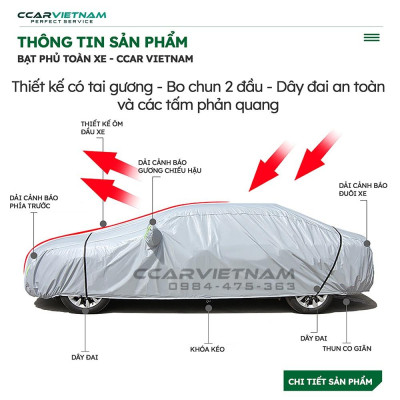 [Vải Dù Oxford] Bạt Phủ Xe Ô Tô 4, 5 Chỗ, 7 Chỗ Cách Nhiệt Che Nắng Mưa - Bạt Trùm Xe Hơi CCAR Cao Cấp - Ccar Vietnam