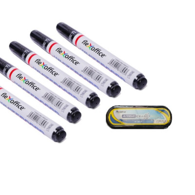Combo 05 Cây Bút Lông Bảng FO-WB015 Và 01 Cái Lau Bảng FO-WBE01 (Màu Đen)