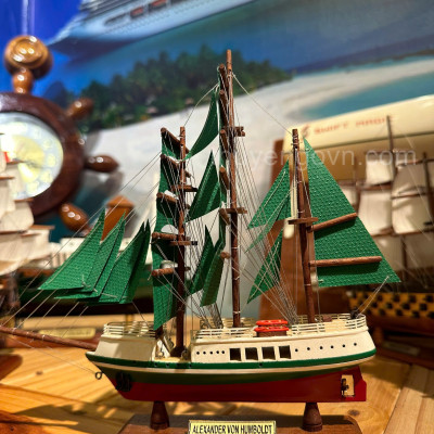 Mô Hình Thuyền Gỗ Phong Thủy Gia Nhiên, Thuyền Buồm Gỗ ALEXANDER VON HUMBOLDT, Dài 20cm, Cao Cấp