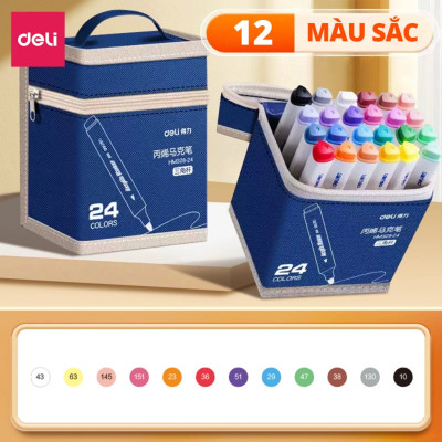 Bút Màu Acrylic Marker Túi Vải Cao Cấp Deli - Bút Sơn Màu Acrylic Tô Vẽ Trên Mọi Chất Liệu Không Thấm Nước - Đi Nét DIY