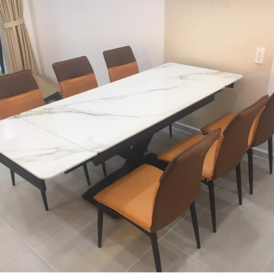Bàn ăn thông minh kéo dài mặt đá ceramic Tundo chân sắt kích thước 1m4/1m8 x 80 x 75cm