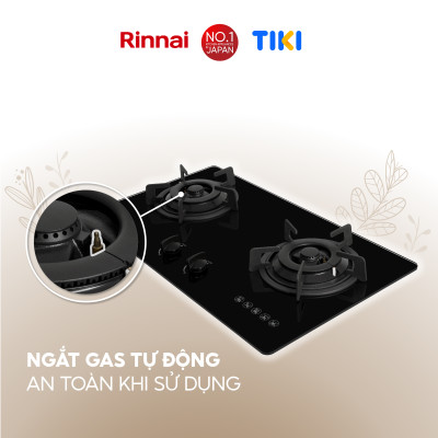 Bếp gas âm Rinnai RVB-220G(B) mặt bếp kính và kiềng bếp gang - Hàng chính hãng.
