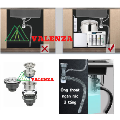Chậu rửa chén bát Valenza 1 hố lớn 78x45cm inox304 chuẩn 100% dày 3li, kèm bộ xả thoát nhanh chống hôi, khay inox rửa phụ-Hàng chính hãng