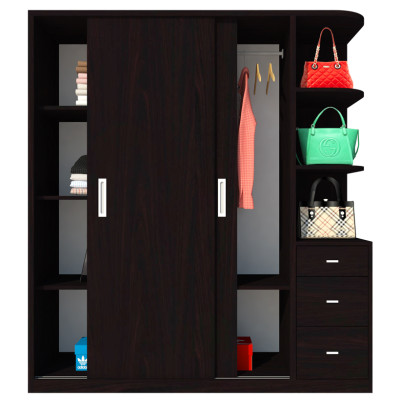 [Miễn phí vận chuyển & lắp đặt tại TP.HCM] Tủ quần áo gỗ cao cấp phong cách Bắc Âu thiết kế 2 cánh cừa lùa thông minh tích hợp nhiều hộc kệ Ohaha - CL003 - Màu D/Màu Đen