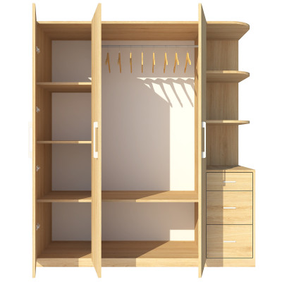 Tủ quần áo gỗ MDF Tundo 3 cánh 3 ngăn kéo màu vàng sồi 180 x 55 x 200cm