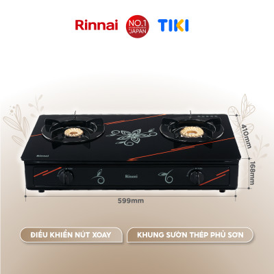 Bếp gas dương Rinnai RV-3615GL(FM) mặt bếp kính và kiềng bếp men - Hàng chính hãng.