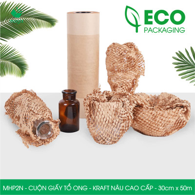MHP2N - 30cm x 50m - Cuộn giấy tổ ong chống sốc - Kraft nâu Cao Cấp - Giấy gói hàng, gói quà