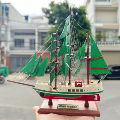 Mô Hình Thuyền Gỗ Phong Thủy Gia Nhiên, Thuyền Buồm Gỗ ALEXANDER VON HUMBOLDT, Dài 20cm, Cao Cấp