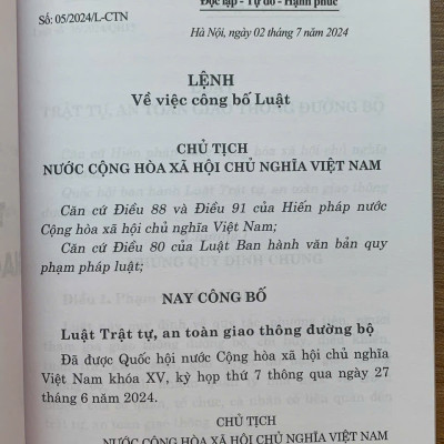 Luật Trật Tự, An Toàn Giao Thông Đường Bộ năm 2024