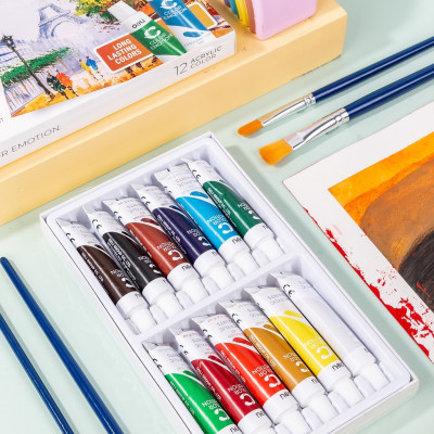 Màu nước Acrylic dạng tuýp 12ml Deli  5/12/24 màu-Tặng kèm pallete gỗ pha màu