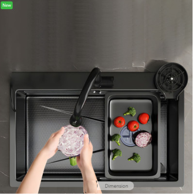 Chậu rửa bát inox304 chống xước 7546 nano đen dày 3li, khay inox, rổ lỗ inox, bộ xiphong, bình rửa bát, rửa ly cốc