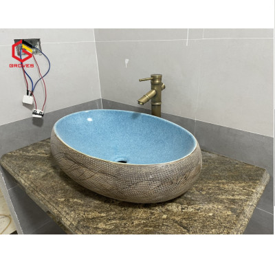 CHẬU RỬA MẶT, LAVABO NHẬP KHẨU CAO CẤP GROVES  MEN XANH NGỌC 8126