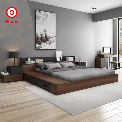[Miễn phí vận chuyển & lắp đặt] Giường ngủ bệt thông minh kiểu Nhật cao cấp có 2 tap đầu giường và hộc kéo Ohaha - GB004
