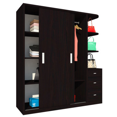 [Miễn phí vận chuyển & lắp đặt tại TP.HCM] Tủ quần áo gỗ cao cấp phong cách Bắc Âu thiết kế 2 cánh cừa lùa thông minh tích hợp nhiều hộc kệ Ohaha - CL003 - Màu D/Màu Đen