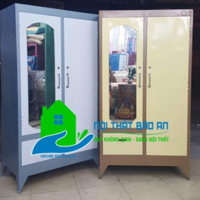 Tủ sắt quần áo ngang 0.9m cao 1m8 (Xanh trắng) 02