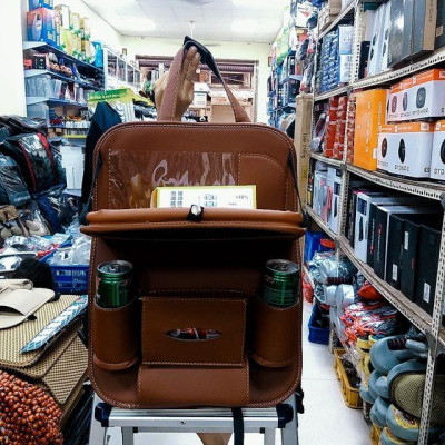 Túi da đựng đồ sau ghế ô tô có bàn gập loại cao cấp
