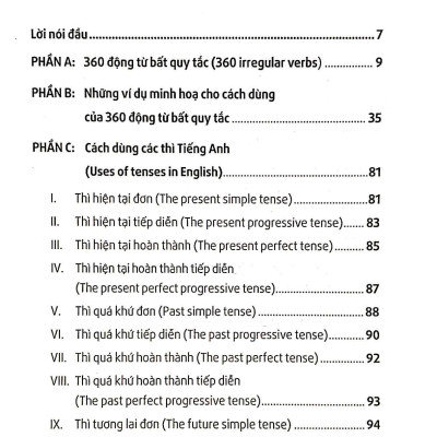 360 Động Từ Bất Quy Tắc & Cách Dùng Các Thì Trong Tiếng Anh (Tái Bản)