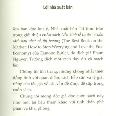 NỀN KINH TẾ TỰ DO – Cuốn sách hay nhất về thị trường - Eamonn Butler – Phạm Nguyên Trường dịch - NXB Tri Thức 
