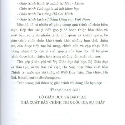 Combo 4 cuốn Giáo Trình Dành Cho Bậc Đại Học Hệ Không Chuyên Lý Luận Chính Trị: Giáo Trình Kinh Tế Chính Trị Mác – Lênin + Giáo Trình Lịch Sử Đảng Cộng Sản Việt Nam + Giáo Trình Chủ Nghĩa Xã Hội Khoa Học + Giáo Trình Tư Tưởng Hồ Chí Minh