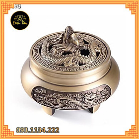 Lư đồng xông trầm chạm khắc rồng nắp rồng