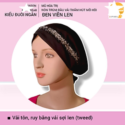 Nón hóa trị vải mềm mát, hút mồ hôi, bệnh nhân ung thư, chemo hat, nón trùm đầu [KIỂU ĐUÔI NGẮN-ĐEN VIỀN LEN] 
