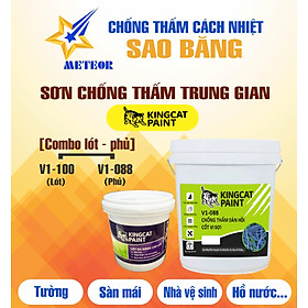 (Bộ sơn Lót 3,8L - Phủ 18L) Sơn Chống Thấm Trung Gian KINGCAT Lót V1-100 & Phủ V1-088 - Cho tường, sàn mái, toilet, hồ nước... thi công được 17m2