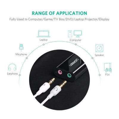 Ugreen UG30724US205TK 15CM màu Đen Bộ chuyển USB 2.0 sang Loa + MIC chuẩn 3.5mm - HÀNG CHÍNH HÃNG