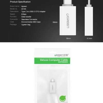 Ugreen UG30155US173TK Màu Trắng Đầu chuyển đổi TYPE C sang USB 3.0 vỏ nhựa ABS - HÀNG CHÍNH HÃNG