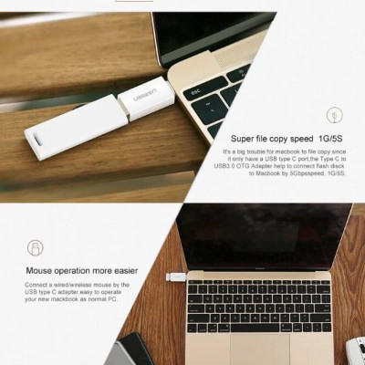 Ugreen UG30155US173TK Màu Trắng Đầu chuyển đổi TYPE C sang USB 3.0 vỏ nhựa ABS - HÀNG CHÍNH HÃNG