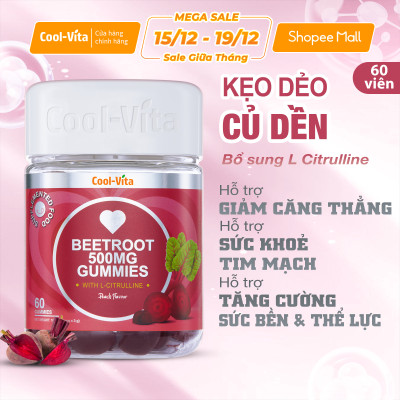 Combo 2 Hộp Kẹo Dẻo Củ Dền Thuần Chay Hỗ Trợ Bổ Sung Sắt, Lưu Thông Máu & Hỗ Trợ Bổ Sung Năng Lượng LCitrulline Vị Đào Coolvita (60 viên x 3g)/hộp