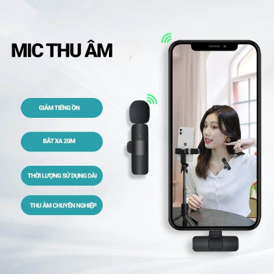 Micro Thu Âm không Dây Dành cho điện thoại Iphone IOS Cổng Lightningg , máy tính bảng PC Laptop Máy Ảnh chất lượng cao Hỗ Trợ Quay Video Livestream - hàng nhập khẩu