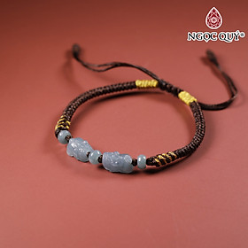 Vòng tay thắt dây cặp tỳ hưu cẩm thạch lam ngọc 8x10mm mệnh thủy, mộc - Ngoc Quý Gemstones
