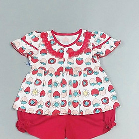 Bộ quần áo ngắn bé gái họa tiết Dâu viền ren đỏ cotton - AICDBGGTFLUM - AIN Closet
