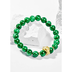 Vòng Tay Phong Thủy Nữ Đá Cẩm Thạch Sơn Thủy Phối Charm Tuổi Thân Bạc Mạ Vàng 24K (8mm) Mệnh Mộc, Hỏa Ngọc Quý Gemstones