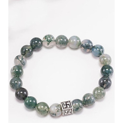 Vòng Tay Đá Bằng Ngọc Thủy Tảo Phối Charm Bạc (8mm)