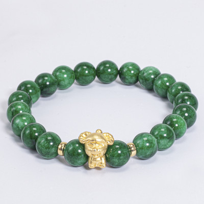 Vòng Tay Phong Thủy Nữ Đá Cẩm Thạch Sơn Thủy Phối Charm Tuổi Mùi Bạc Mạ Vàng 24K (8mm) Mệnh Mộc, Hỏa Ngọc Quý Gemstones