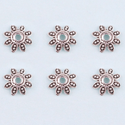 Combo 10 cái charm bạc chụp hạt họa tiết hoa văn lá 8 cánh - Ngọc Quý Gemstones