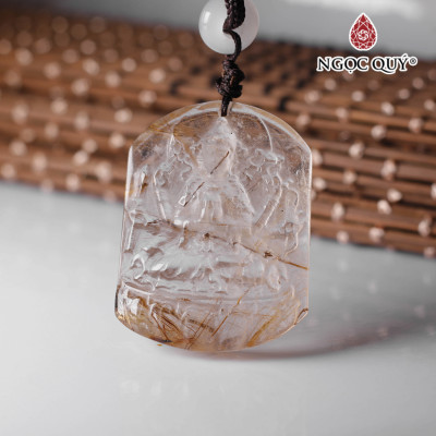 Mặt phật bản mệnh thiên thủ thiên nhẫn thạch anh tóc  vàng 41x32mm dày 10mm mệnh thủy, kim - Ngọc Quý Gemstones