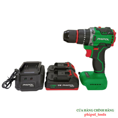 Combo Máy khoan vít đầu 10mm 21V động cơ không chổi than, có búa PHIPOL TOOLS PH3023 Kèm 2 pin và sạc - Hàng Chính Hãng