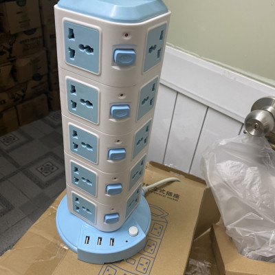 Ổ Điện 5 Tầng Hình Tháp Gồm 20 Ổ Cắm Và 3 Cổng Sạc USB Dùng Cho Chân Cắm 2 Chấu Tròn Đường Kính 4.8mm