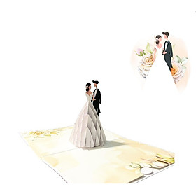 Thiệp 3D Pop Up Cô Dâu Váy Trắng & Chú Rể – Thiệp Cưới, Thiệp Chúc Mừng Đám Cưới Sang Trọng, W12