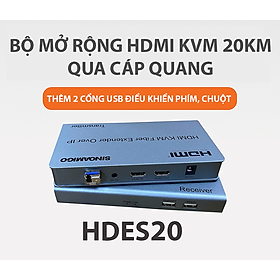 Bộ chuyển đổi HDMI sang quang 20km Sinoamigo HDES20 - Hỗ trợ KVM, IR, 2 cổng USB, Full HD - Hàng nhập khẩu chính hãng