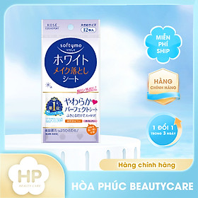 Khăn Giấy Tẩy Trang Dưỡng Trắng Da Kosé Softymo White Cleansing Sheet W (Gói 12 miếng)